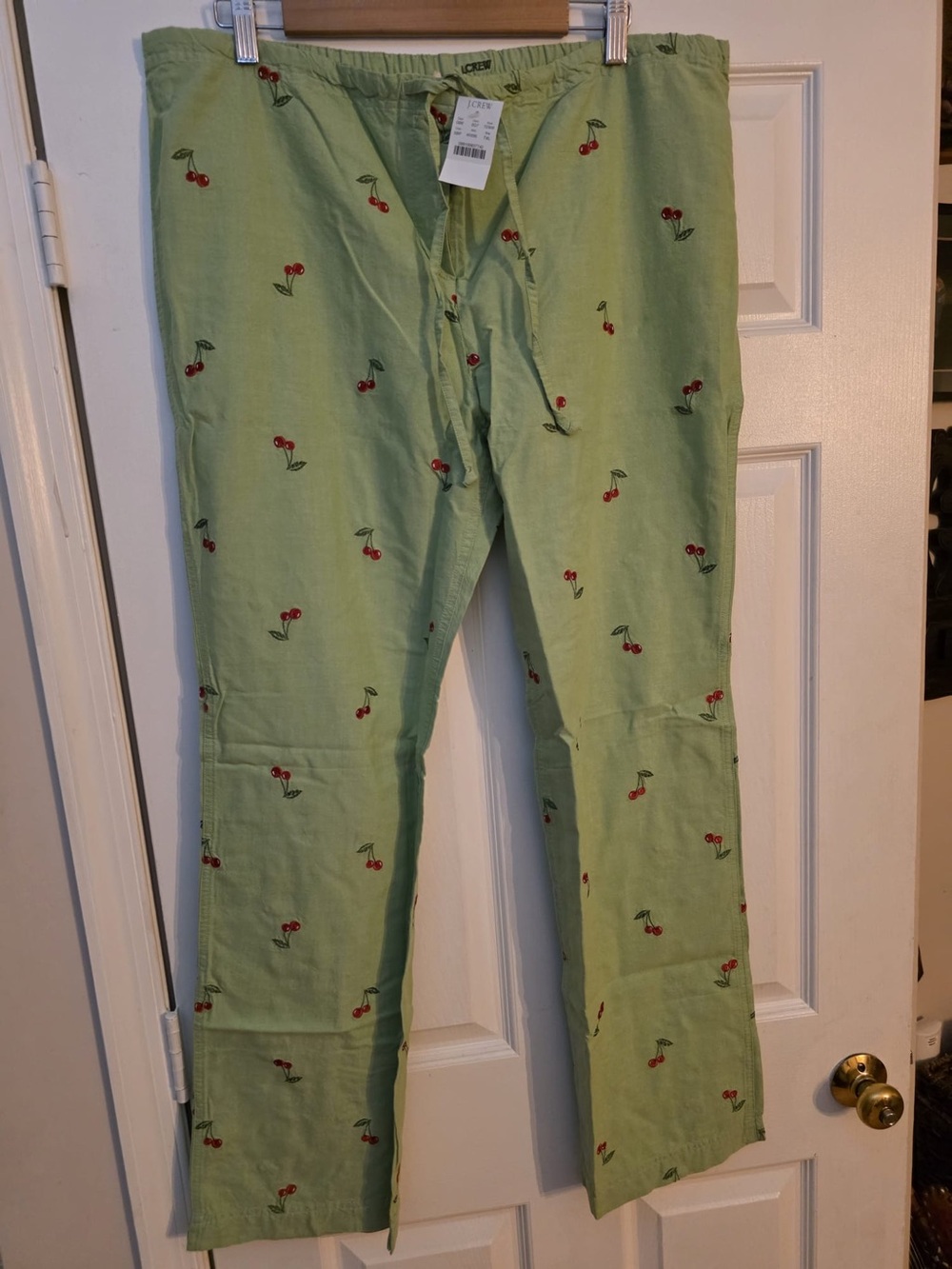 J. Crew Women’s Light Green Cherry Print Lounge Pants. Tall XL. $29. NWT